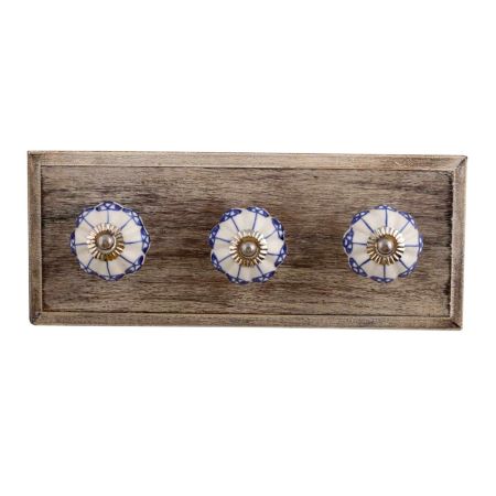 Blue Shamrock Ceramic Wooden Hooks